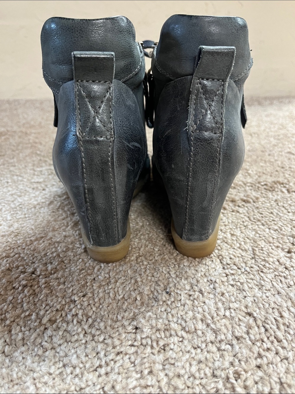 Wedge gray/Black High-Top Lace-Up Sneakers with Side Zippers. Size 37 - Picture 3 of 7
